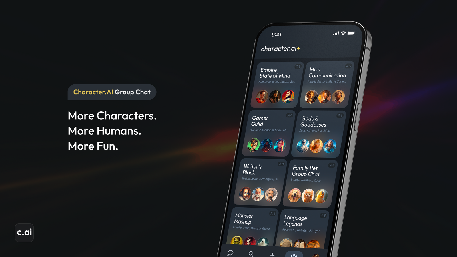 Character.AI mobile application interface showing cross-platform accessibility